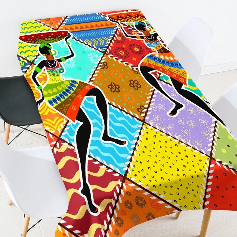 Bluejw Digital Printed African Tribe Woman Design Polyester Fabric Tablecloth - Image 1